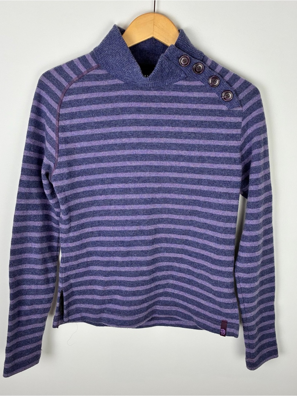 Mountain Hardwear Woman’s Purple Striped Mock Neck Sweater Wool Blend Size M